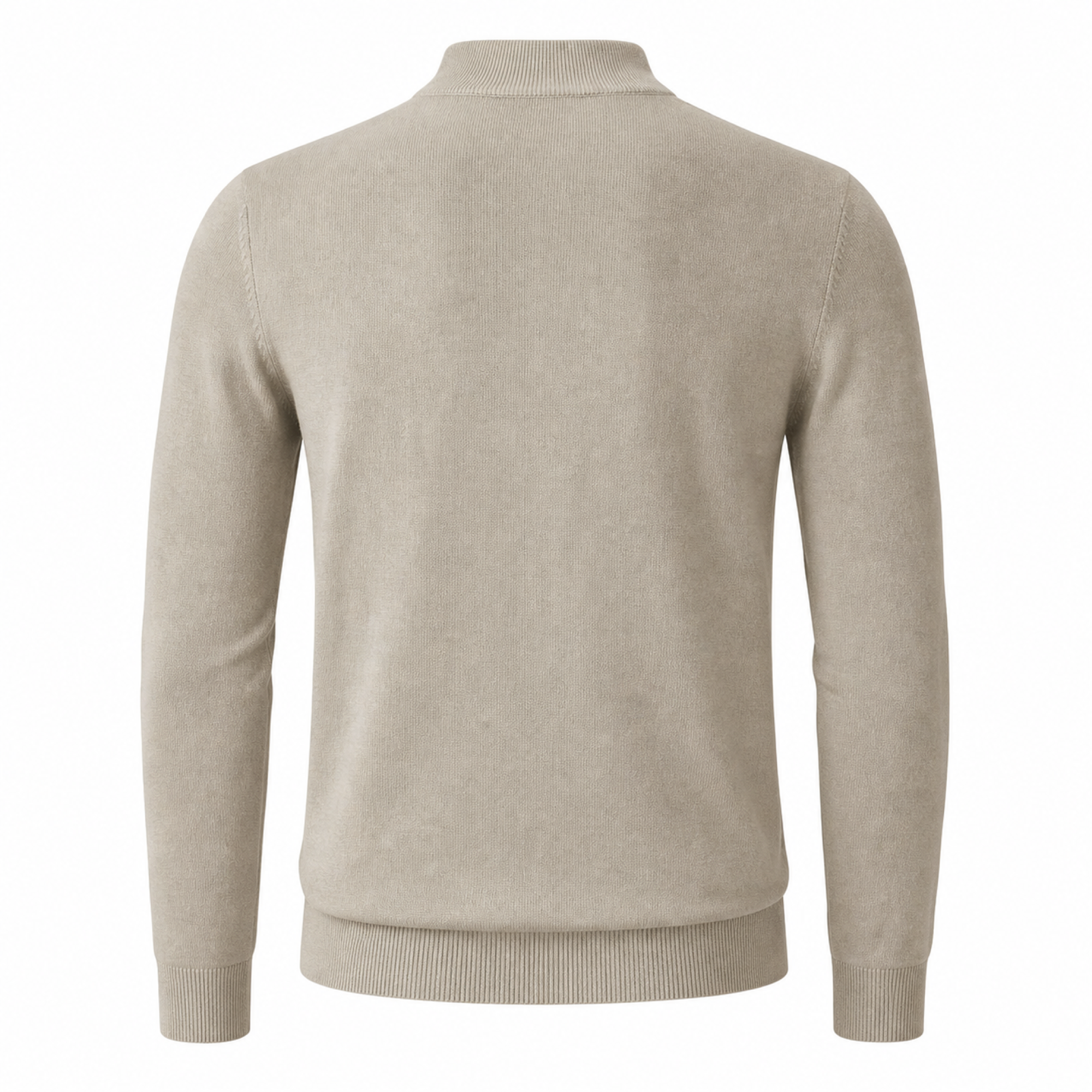 Men's lightweight beige quarter-zip sweater – back view