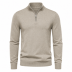 Men's lightweight beige quarter-zip sweater – front view