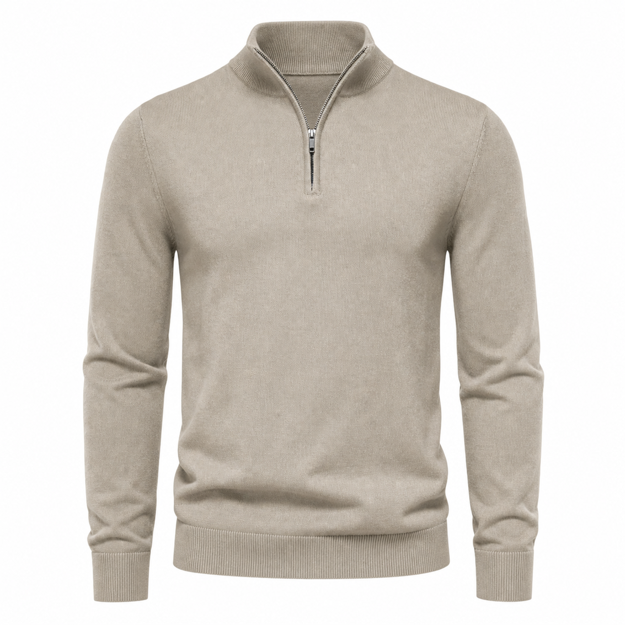 Men's lightweight beige quarter-zip sweater – front view