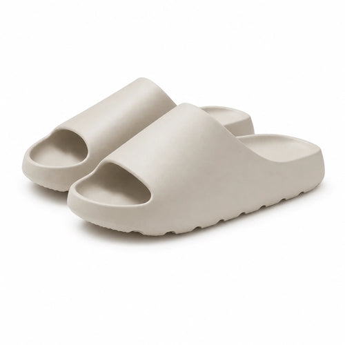 Beige EVA platform slide slippers on a white background