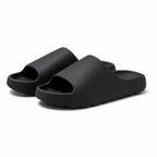Black EVA platform slide slippers front view on white