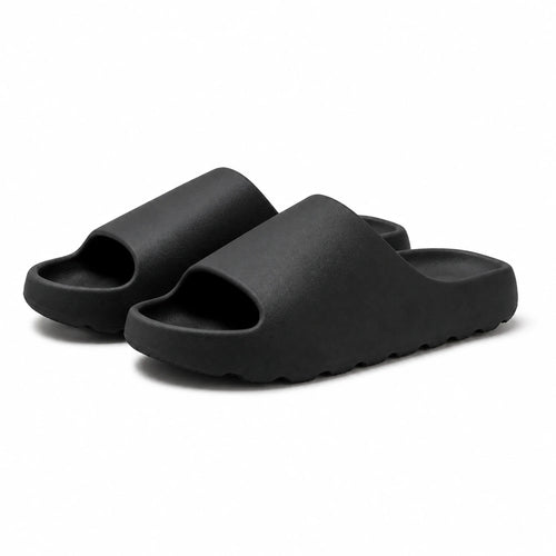 Black EVA platform slide slippers front view on white