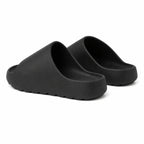 Black EVA platform slide slippers rear view on white