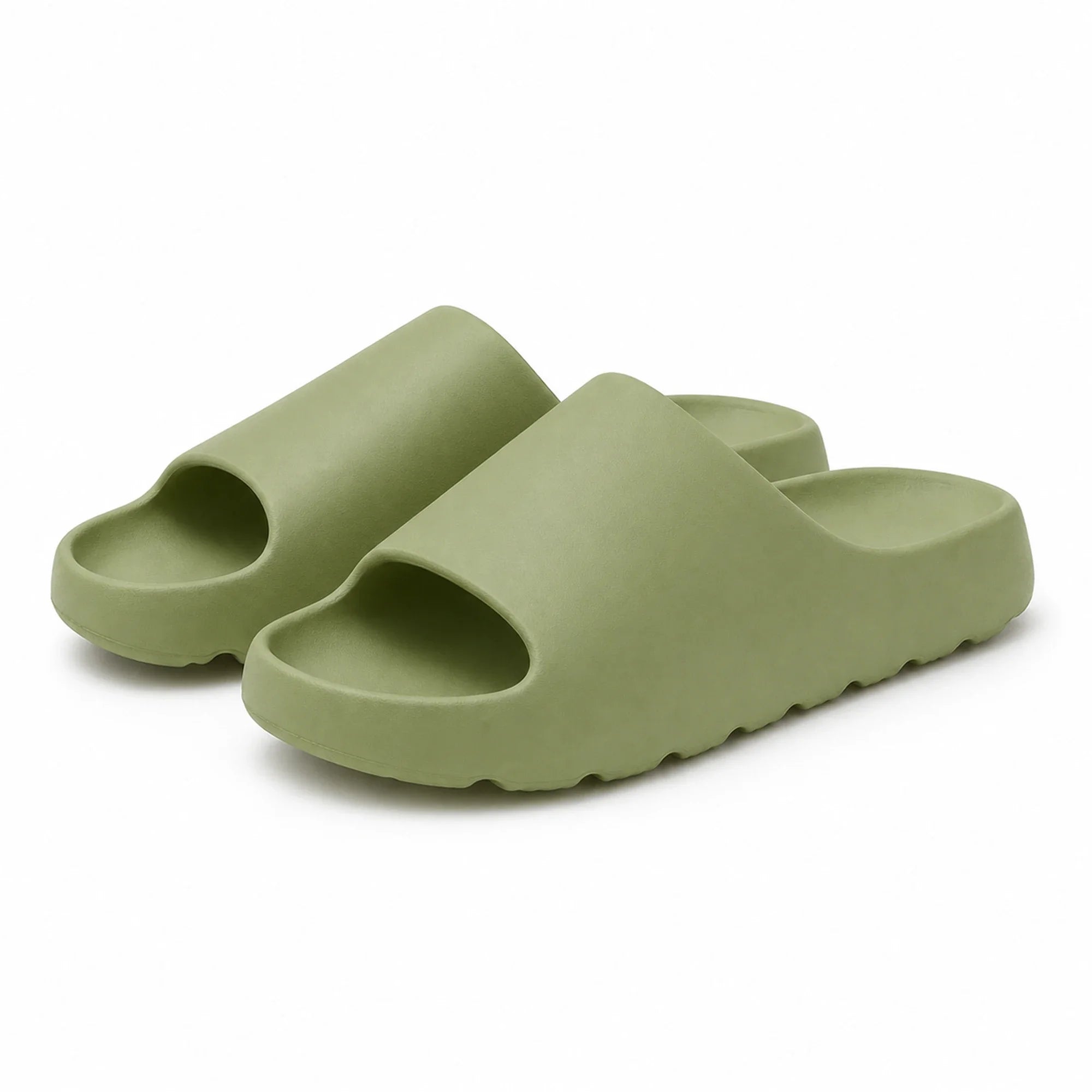 Green EVA platform slide slippers on a white background