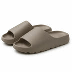 Khaki EVA platform slide slippers on a white background