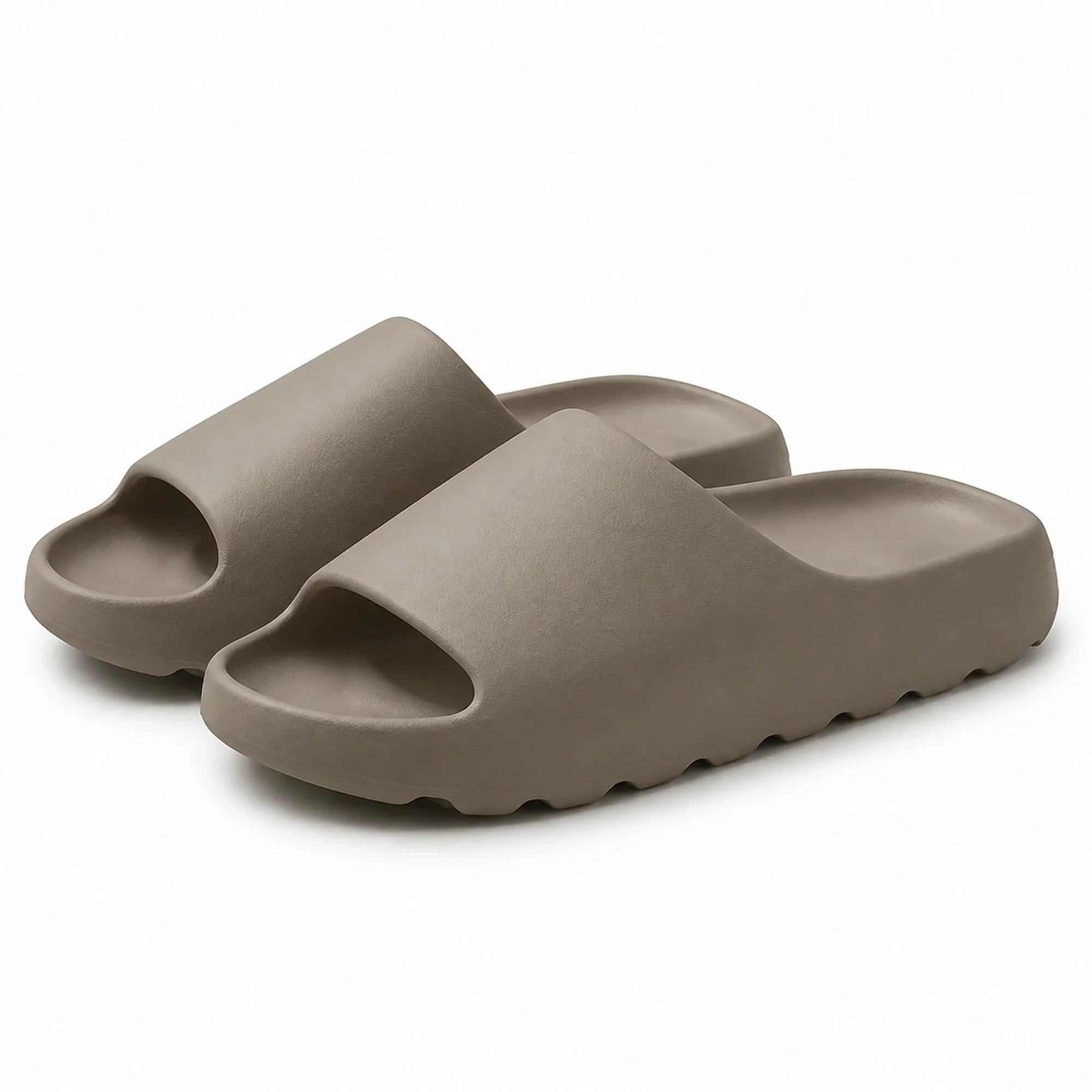 Khaki EVA platform slide slippers on a white background