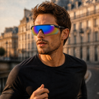 ACE Aurora mirrored polarized UV400 sports sunglasses worn by runner in European city