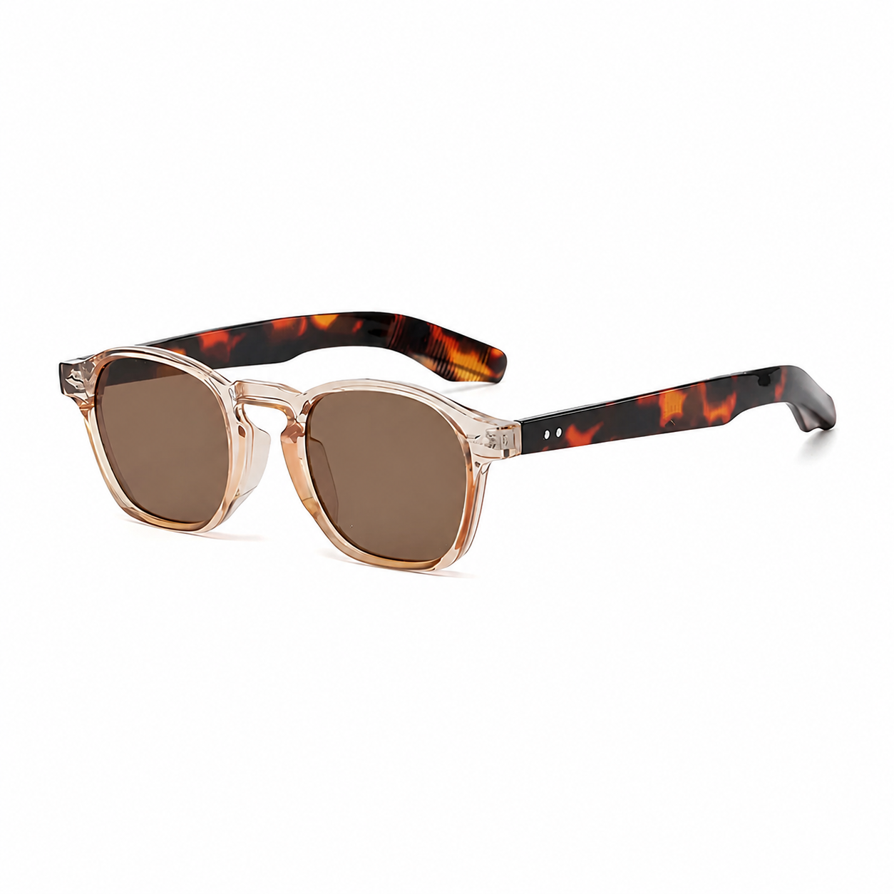 BARCELONA sand frame brown lens sunglasses diagonal view on pure white