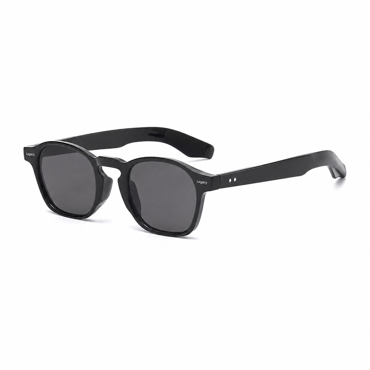 BARCELONA black frame black lens sunglasses diagonal view on pure white