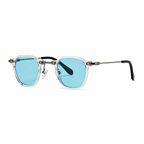 BERLIN clear frame blue lens sunglasses diagonal view