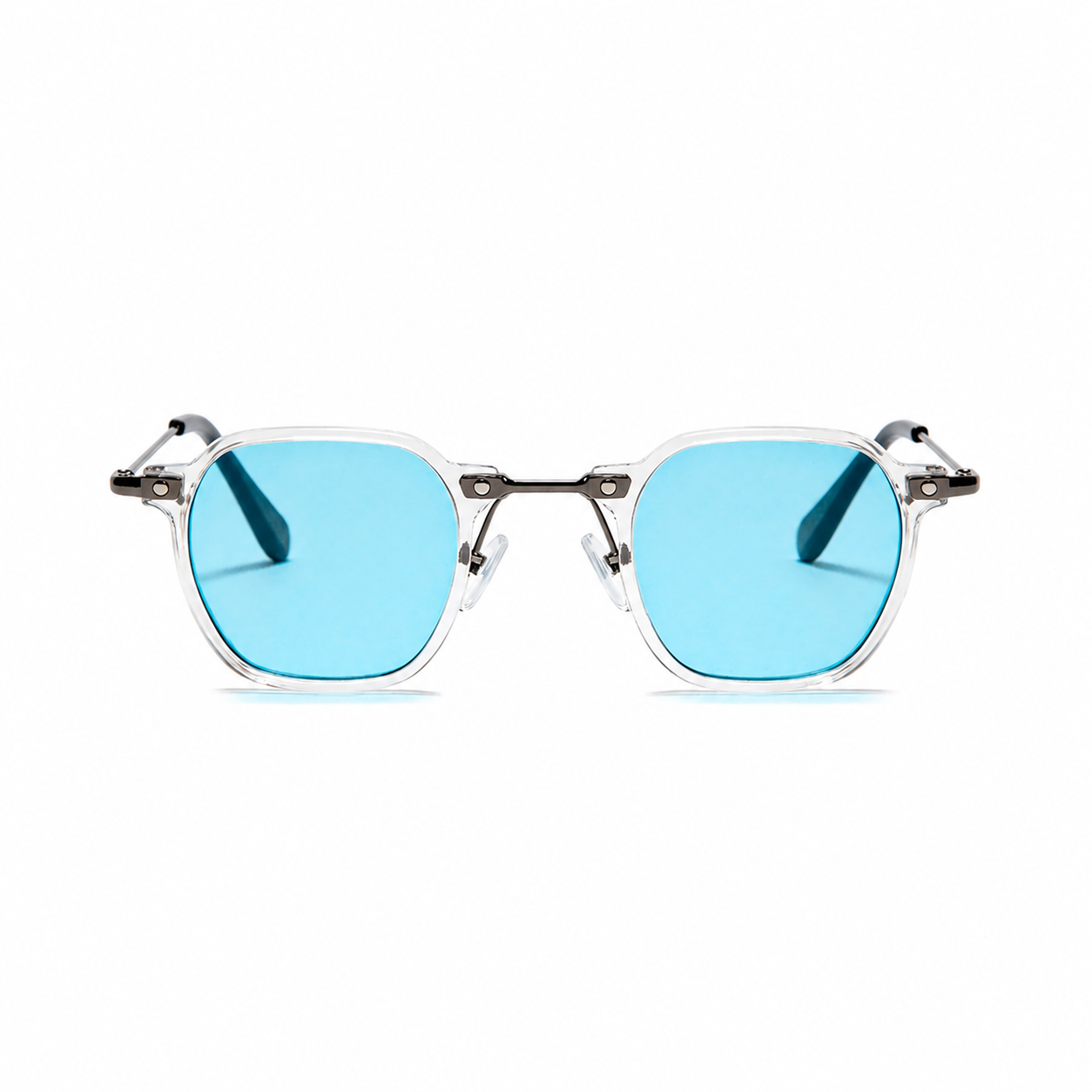 BERLIN clear frame blue lens sunglasses front view