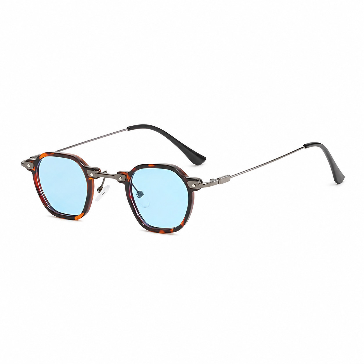 BERLIN Havana frame blue lens sunglasses diagonal view