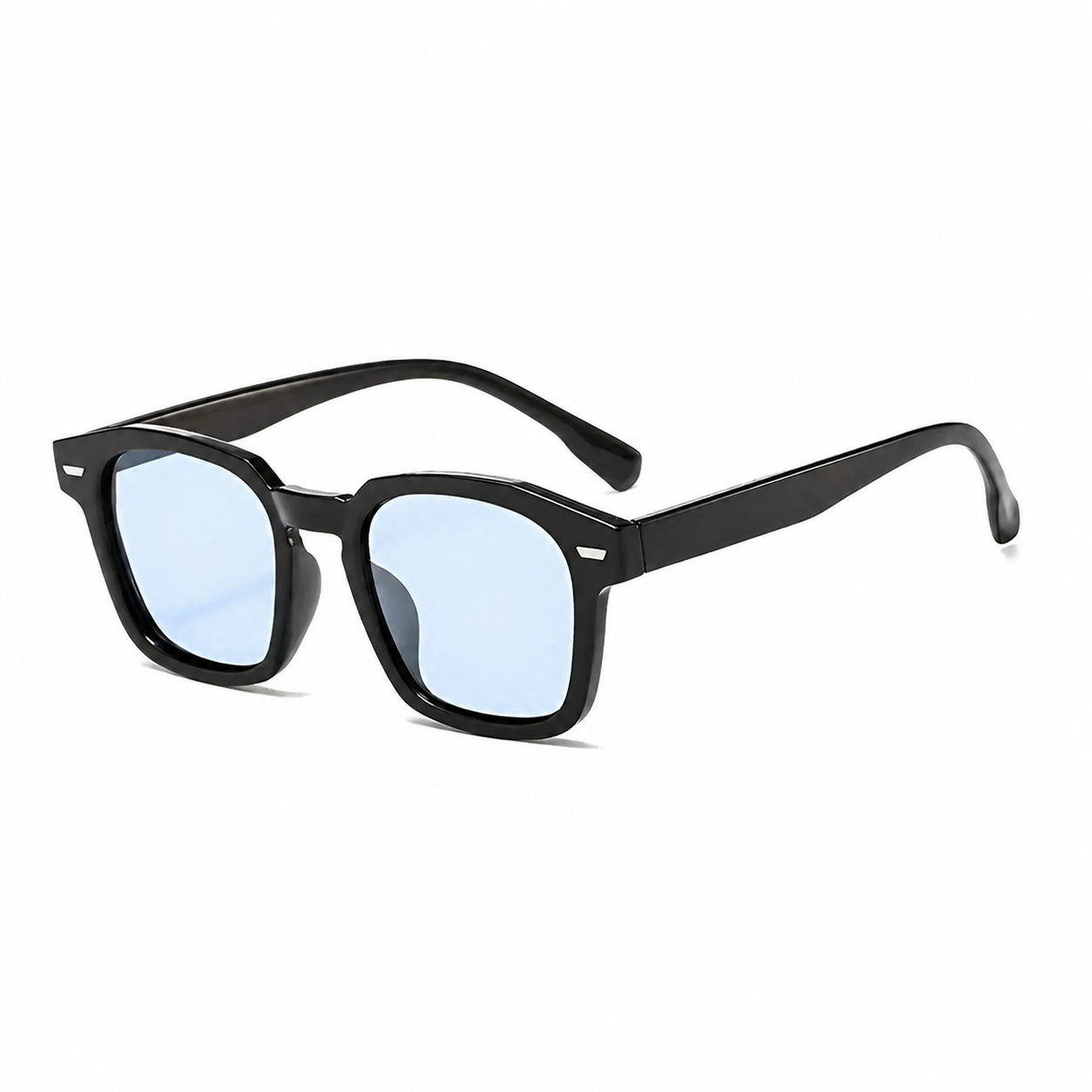 BROOKLYN polarized square sunglasses, black frame and blue lens, diagonal view