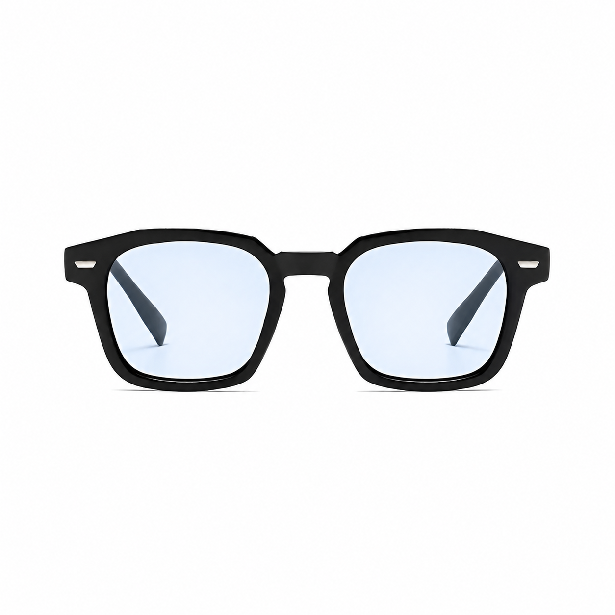 BROOKLYN polarized square sunglasses, black frame and blue lens, front view