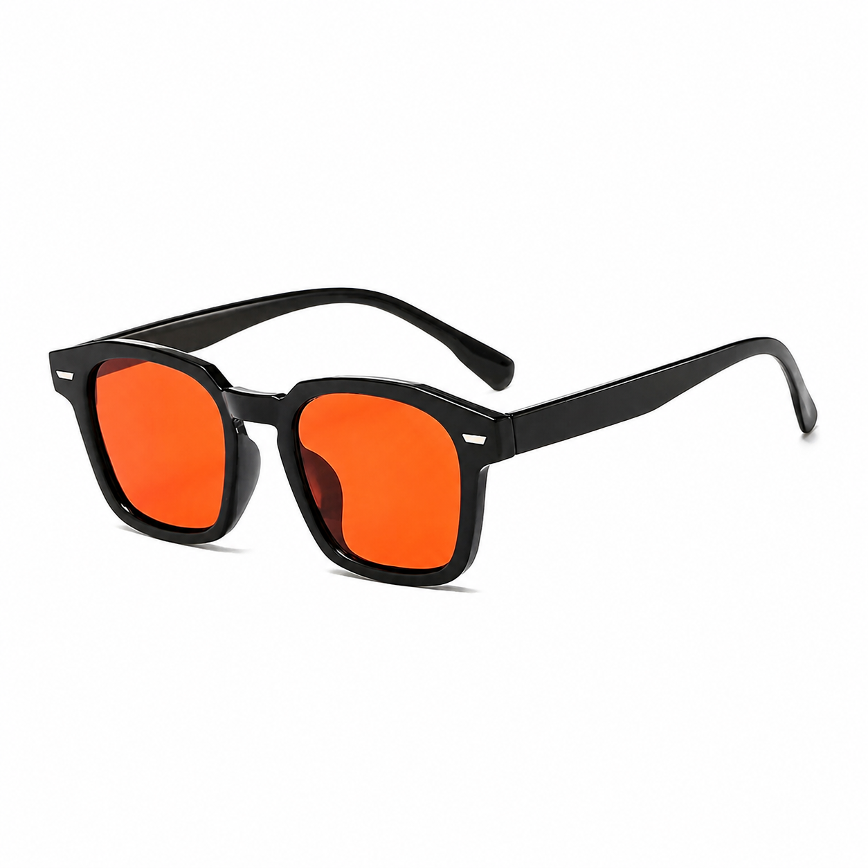BROOKLYN polarized square sunglasses, black frame and red lens, diagonal view