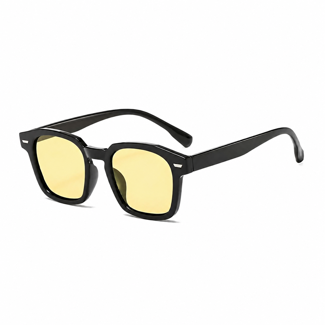 BROOKLYN polarized square sunglasses, black frame and yellow lens, diagonal view