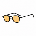 CAPRI polarized round browline sunglasses, black frame with amber lens, diagonal view on pure white