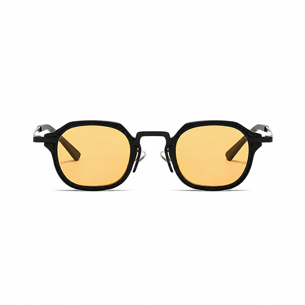 CAPRI polarized round browline sunglasses, black frame with amber lens, front view on pure white