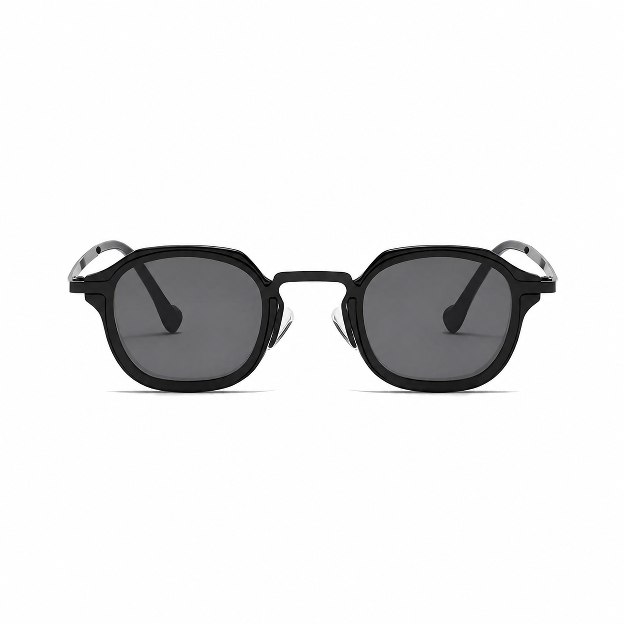 CAPRI polarized round browline sunglasses, black frame with black lens, front view on pure white