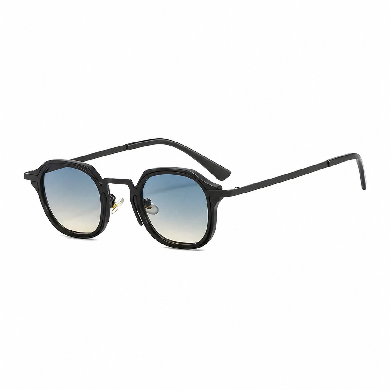 CAPRI polarized round browline sunglasses, black frame with sky sand lens, diagonal view on pure white