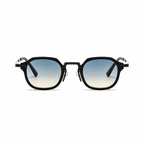 CAPRI polarized round browline sunglasses, black frame with sky sand lens, front view on pure white