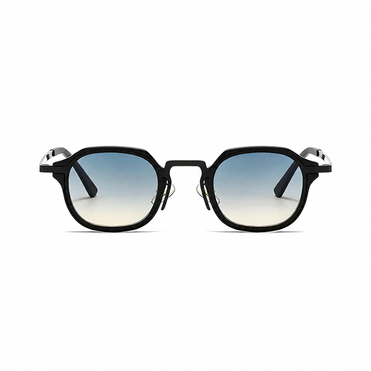 CAPRI polarized round browline sunglasses, black frame with sky sand lens, front view on pure white