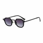 CAPRI polarized round browline sunglasses, black frame with violet lens, diagonal view on pure white