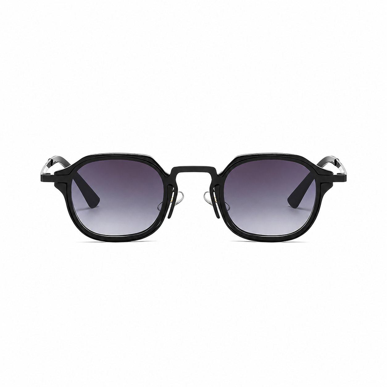 CAPRI polarized round browline sunglasses, black frame with violet lens, front view on pure white