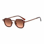 CAPRI polarized round browline sunglasses, wine frame with brown lens, diagonal view on pure white