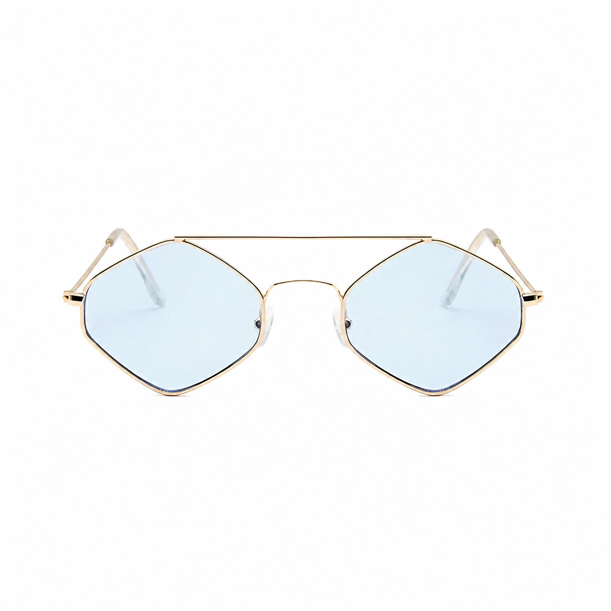 DOHA gold frame blue lens front view on pure white