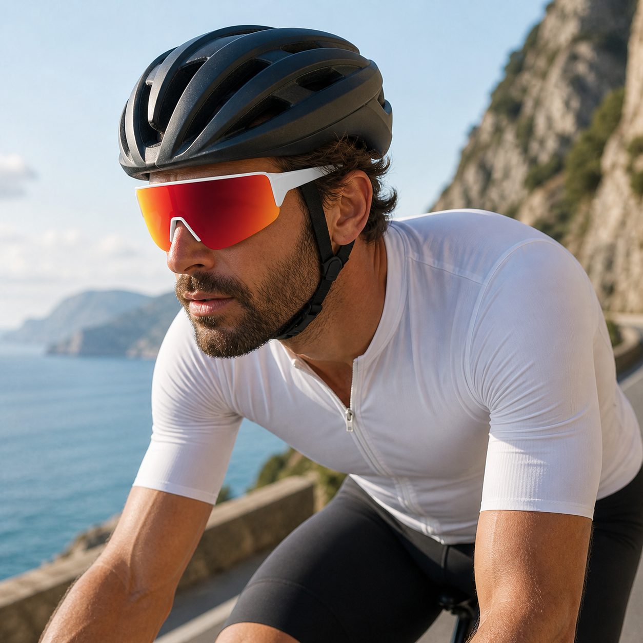 JAWO Ember Red UV400 Running & Cycling Sunglasses - editorial lifestyle view 8