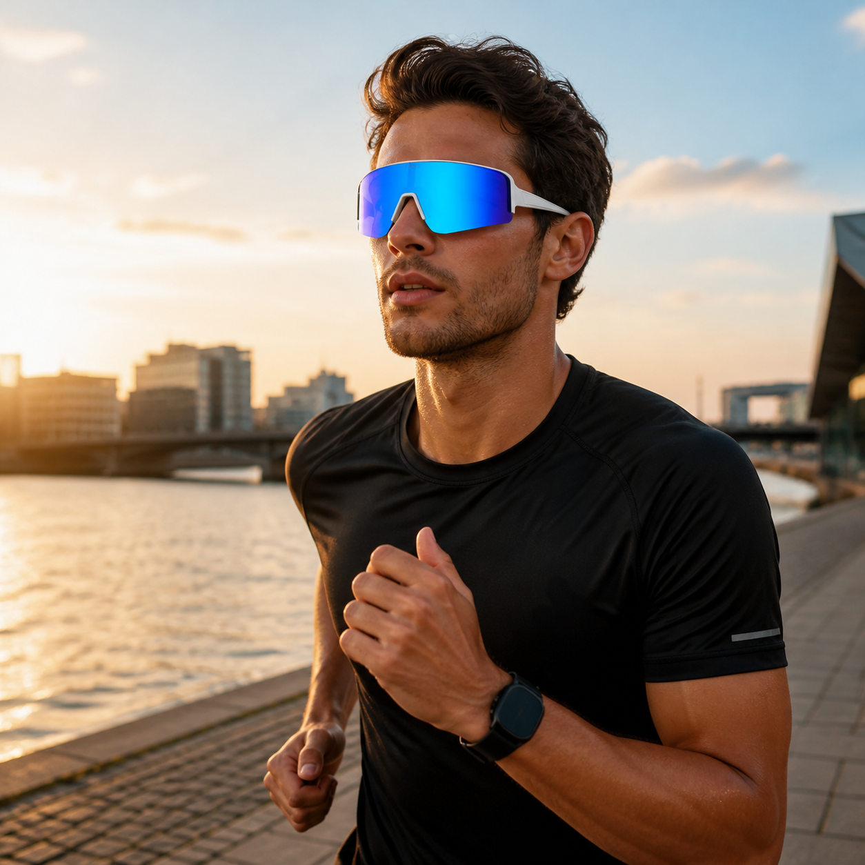 JAWO Glacier Blue UV400 Running & Cycling Sunglasses - editorial lifestyle view 7