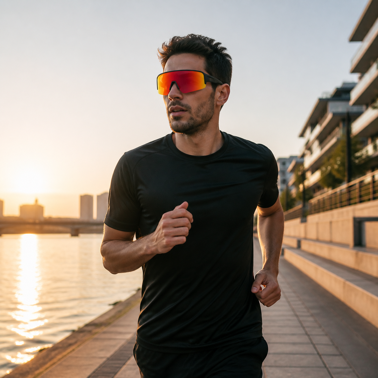 JAWO Sunset Orange UV400 Running & Cycling Sunglasses - editorial lifestyle view 7
