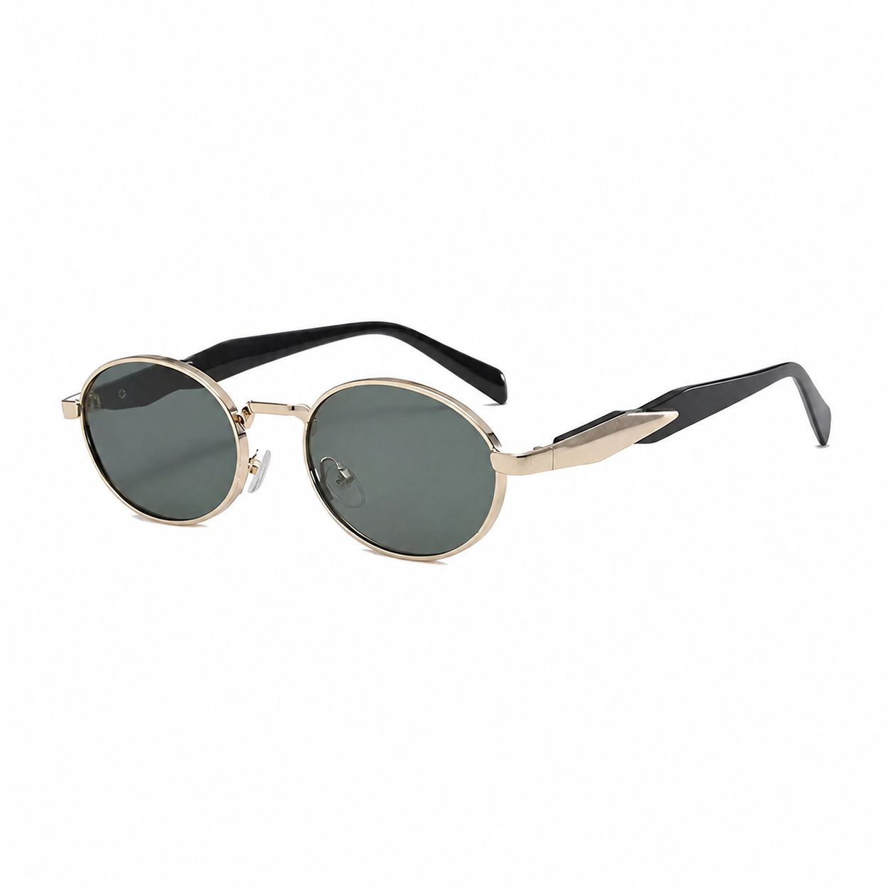 Legacy DUBLIN Champagne frame green lens angled view on pure white