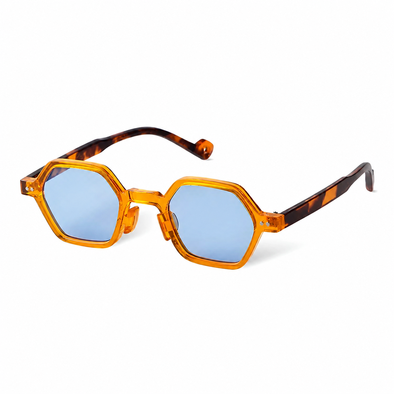 Legacy MARSEILLE amber frame blue lens angled view on pure white