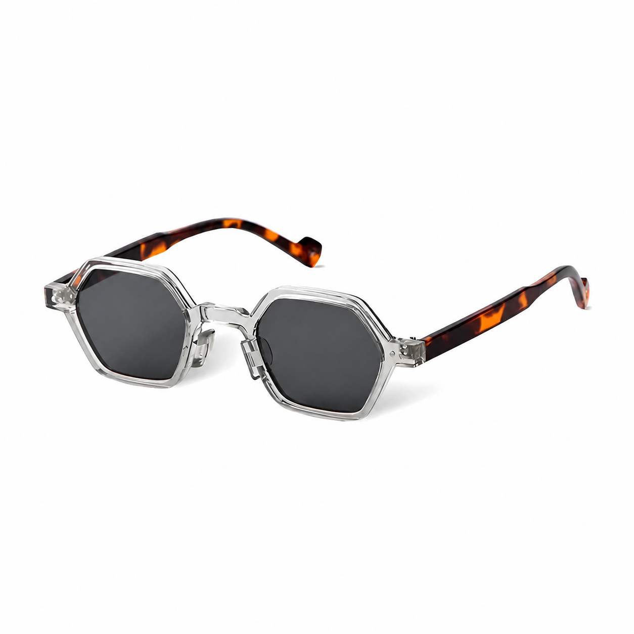 Legacy MARSEILLE clear frame black lens angled view on pure white