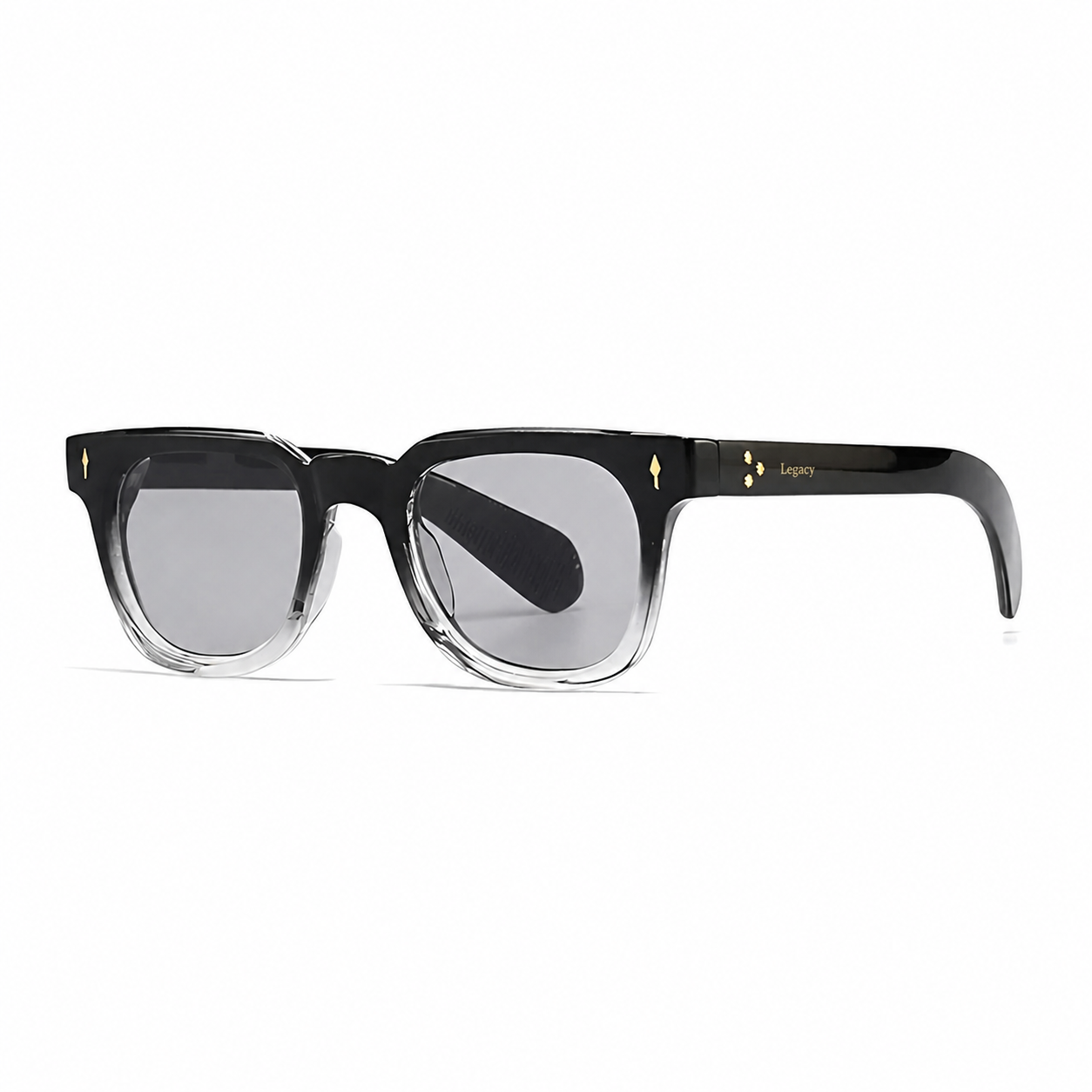 Legacy MEDELLIN Black clear frame grey lens angle on pure white background