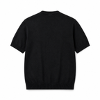 Rear view of Legacy men's black knit Henley shirt on invisible mannequin