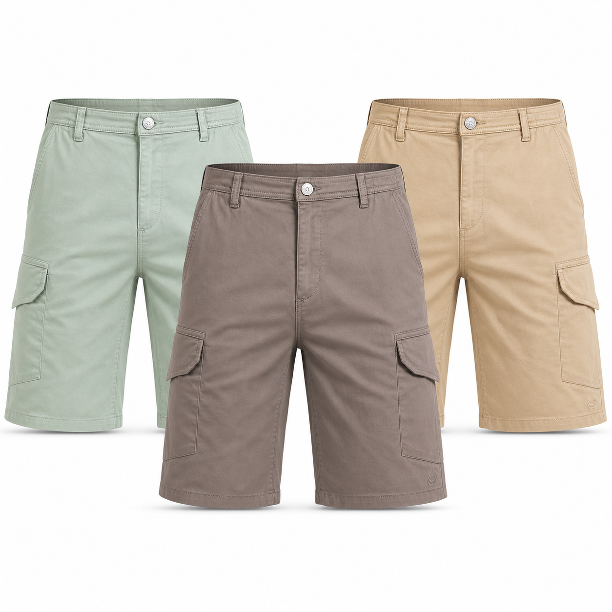 Legacy men's cargo shorts in gray, mint green and beige