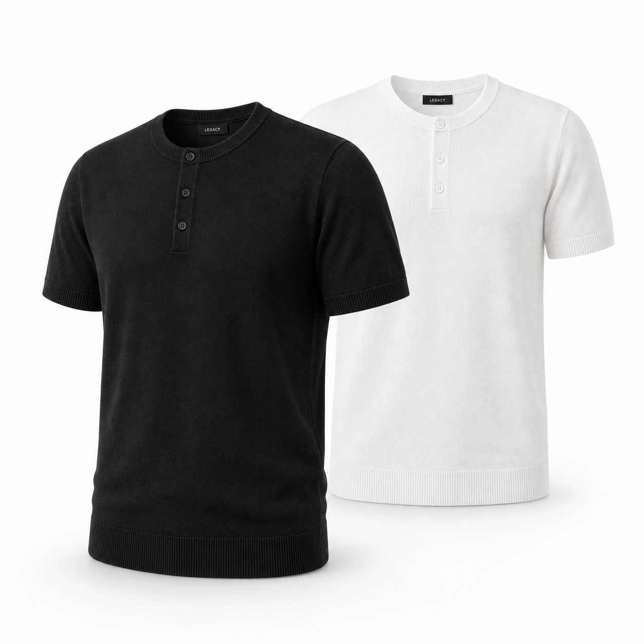 Legacy men's knit Henley shirts in Black and White