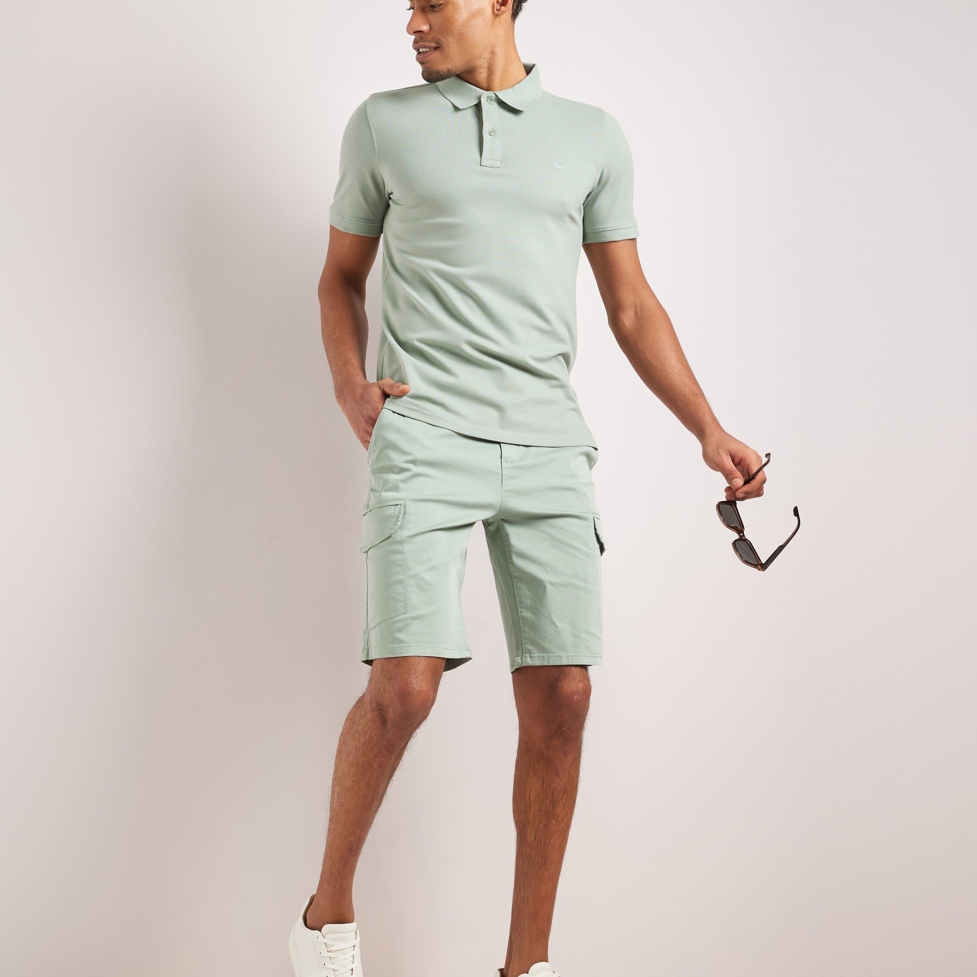 Men wearing Legacy mint green cargo shorts