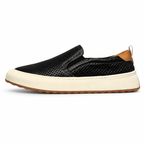 Men's black perforated slip-on loafer, side view