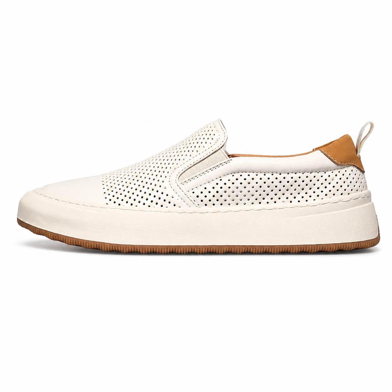 Men's white perforated slip-on loafer, side view