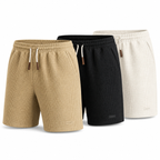 Men's waffle-textured shorts in khaki, black and off-white