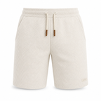 Men's off-white waffle-textured casual shorts, front view