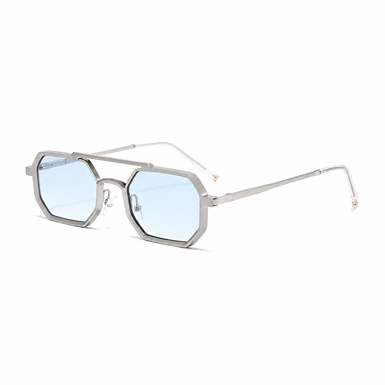 MONTREAL silver frame light blue lens angled view on pure white