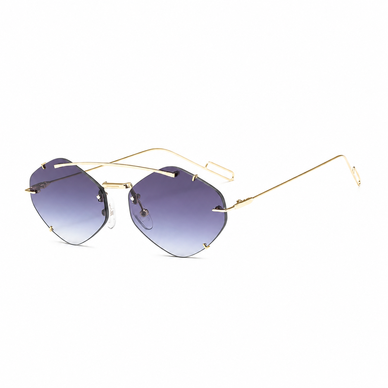 Legacy TANGIER gold frame violet mist lens angled view on pure white