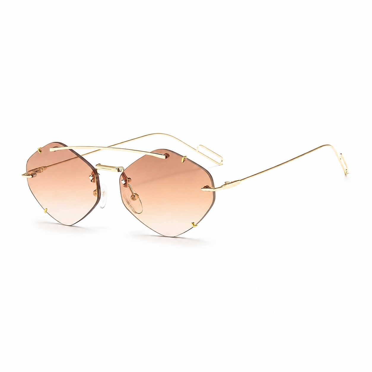Legacy TANGIER gold frame rose fade lens angled view on pure white
