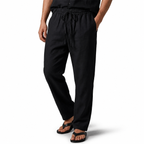 Black cotton-linen drawstring trousers