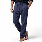 Navy cotton-linen drawstring trousers